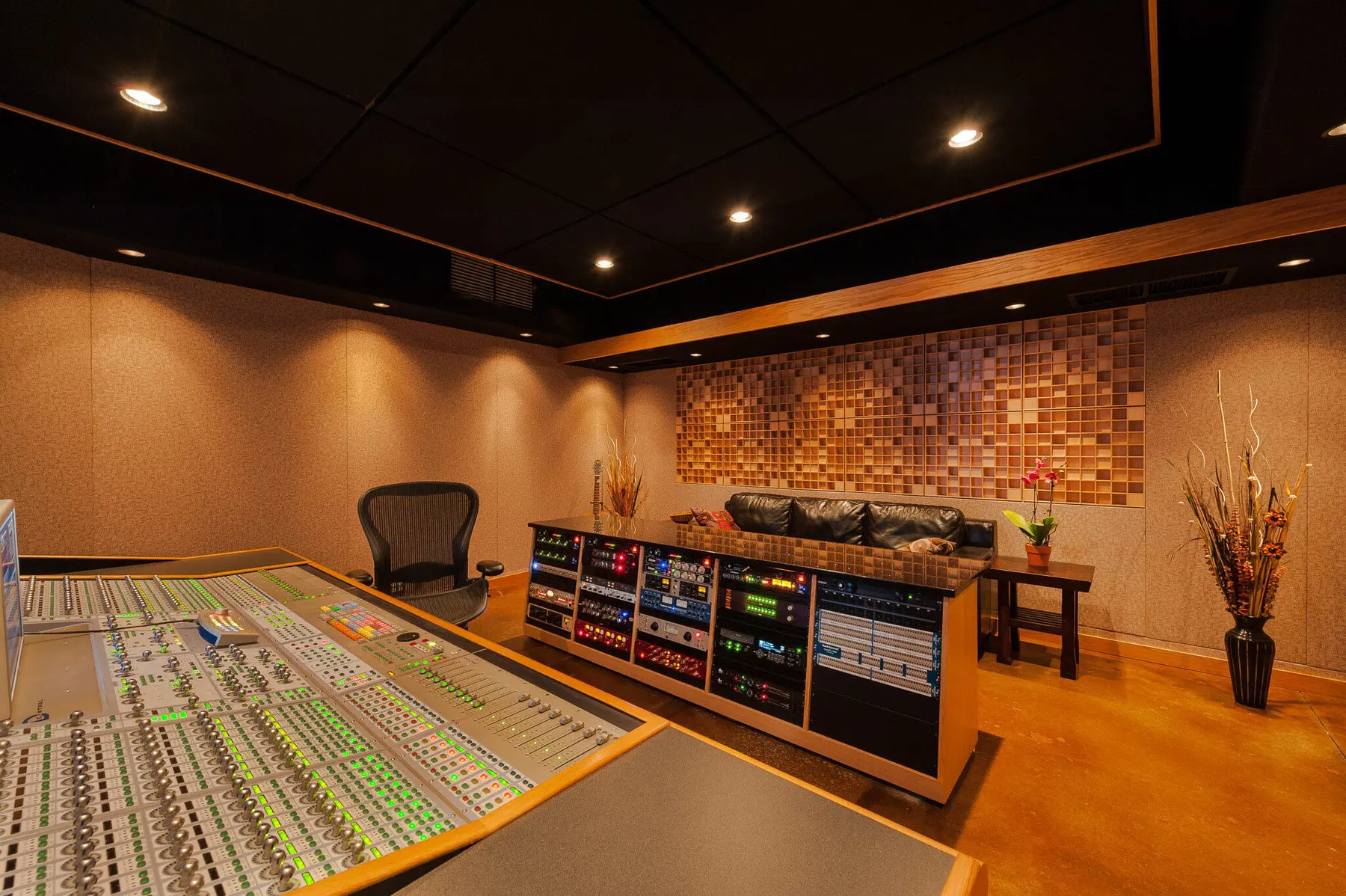 A finished Brett Acoustics recording studio control room